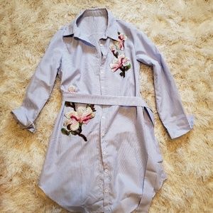 Blue and White stripe shift dress- M